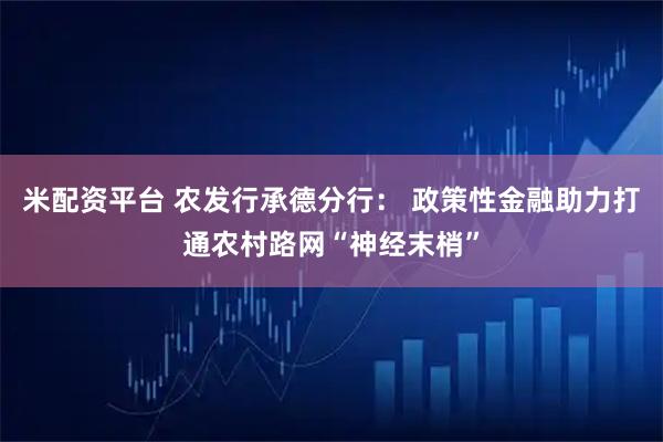 米配资平台 农发行承德分行： 政策性金融助力打通农村路网“神经末梢”
